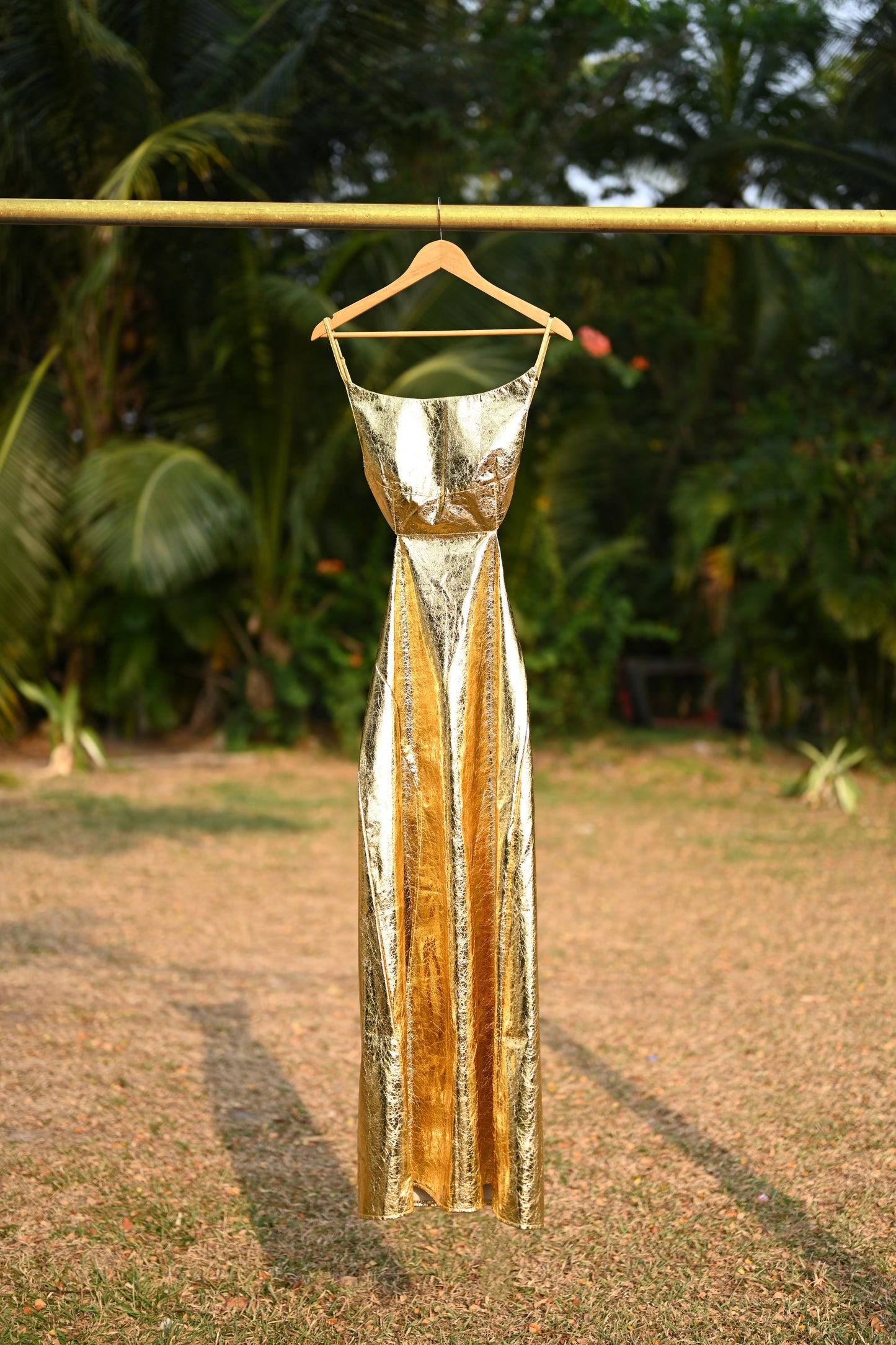 Golden Leather Maxi Dress