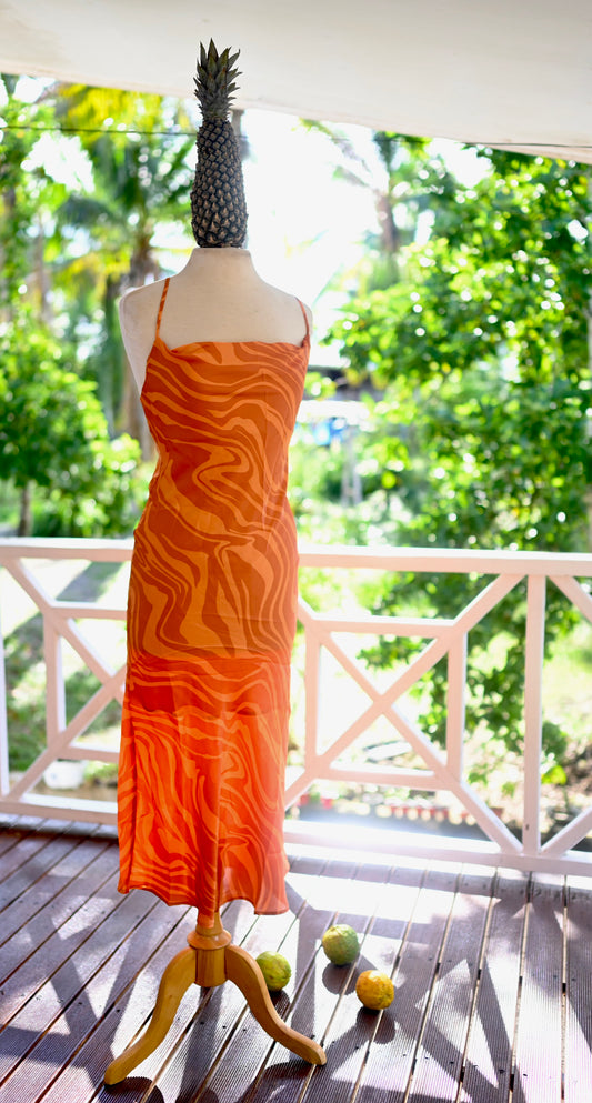 Retro Caribbean Midi Dress (Tangerine)